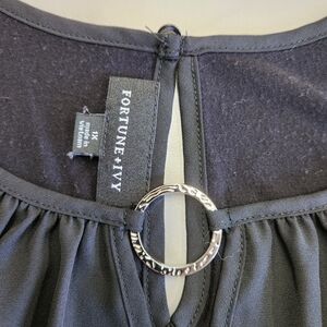 Fortune + Ivy Black Blouse with Silver Ring Detail